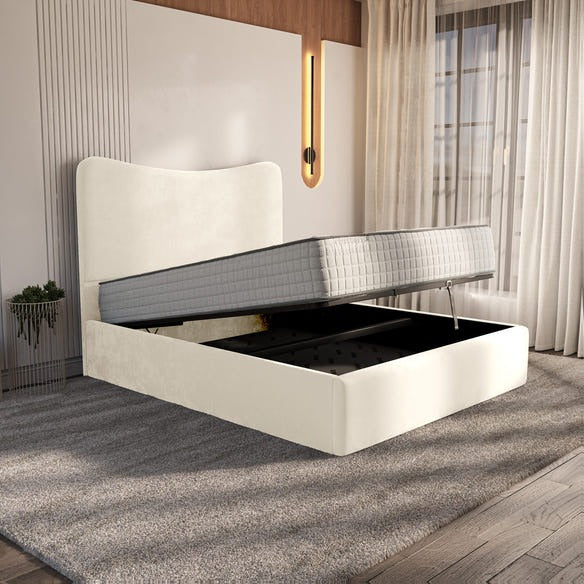 Cairo Upholstered Ottoman Bed - Cream Plush Velvet