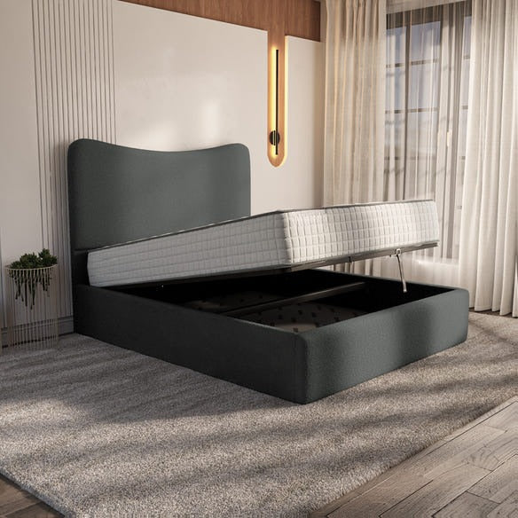 Cairo Upholstered Ottoman Bed - Granite Boucle