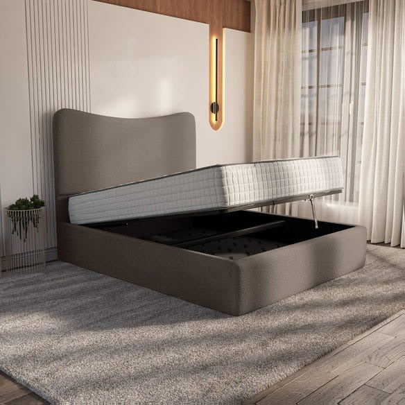 Cairo Upholstered Ottoman Bed - Mink Boucle