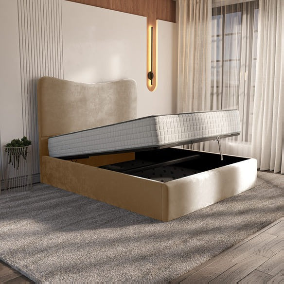 Cairo Upholstered Ottoman Bed - Mink Plush Velvet