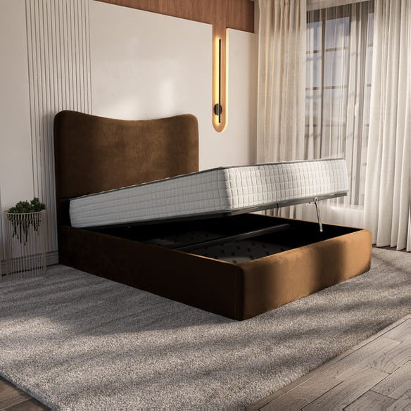 Cairo Upholstered Ottoman Bed - Mocca Plush Velvet