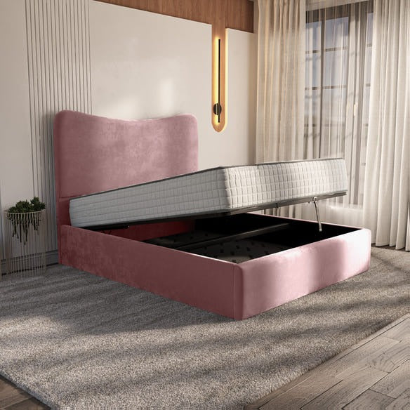 Cairo Upholstered Ottoman Bed - Pink Plush Velvet