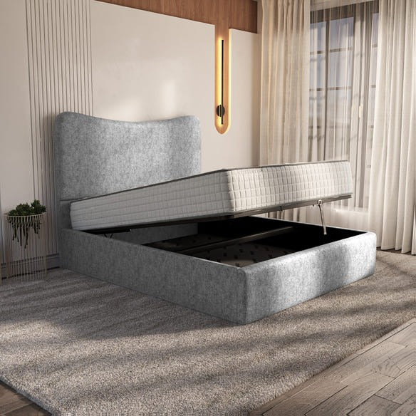 Cairo Upholstered Ottoman Bed - Silver Chenille