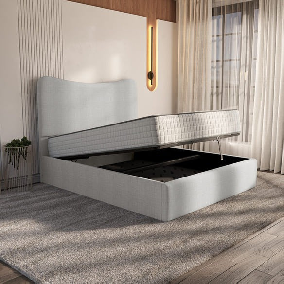 Cairo Upholstered Ottoman Bed - Silver Linoso