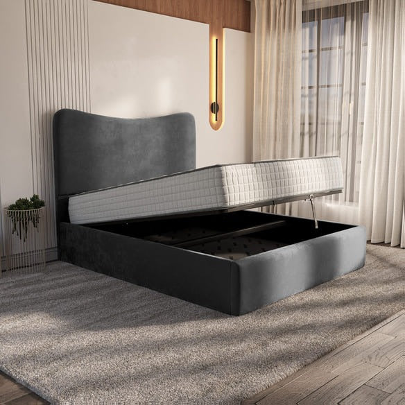 Cairo Upholstered Ottoman Bed - Steel Plush Velvet
