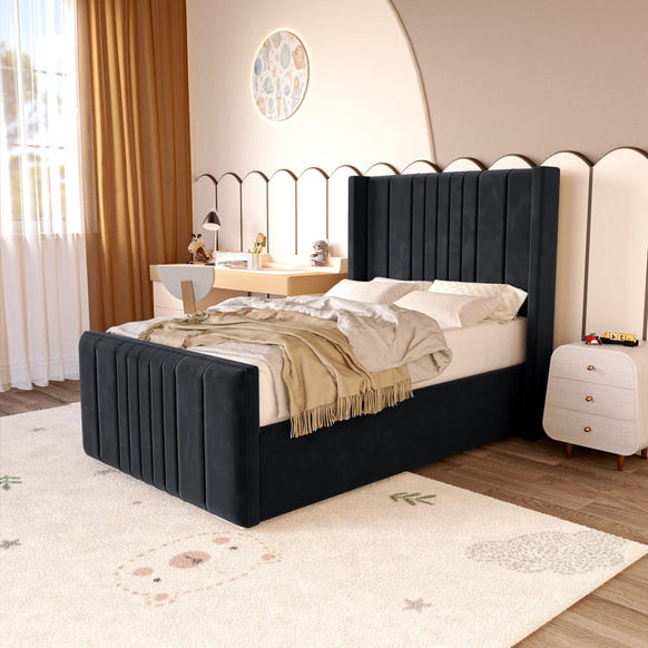 Cambridge Kids Upholstered Bed - Black Plush Velvet