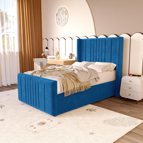 Cambridge Kids Upholstered Bed - Blue Plush Velvet
