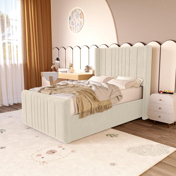 Cambridge Kids Upholstered Bed - Cream Plush Velvet