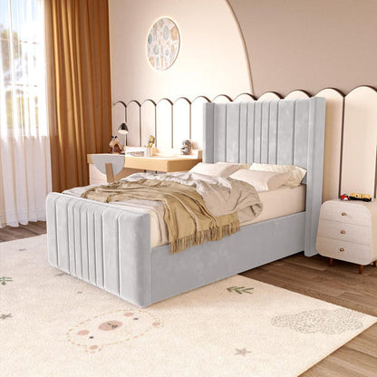 Cambridge Kids Upholstered Bed - Silver Plush Velvet