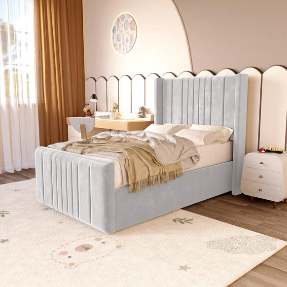 Cambridge Kids Upholstered Bed - Silver Plush Velvet