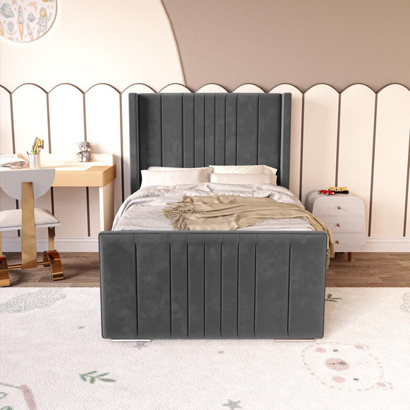 Cambridge Kids Upholstered Bed - Steel Plush Velvet