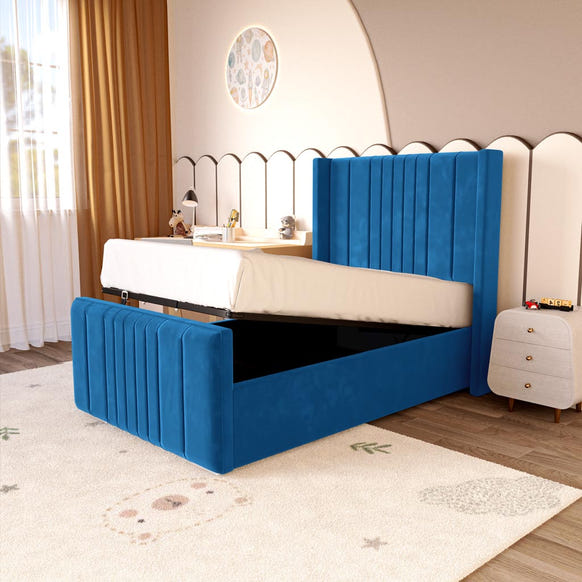 Cambridge Kids Upholstered Ottoman Bed - Blue Plush Velvet