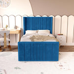 Cambridge Kids Upholstered Ottoman Bed - Blue Plush Velvet