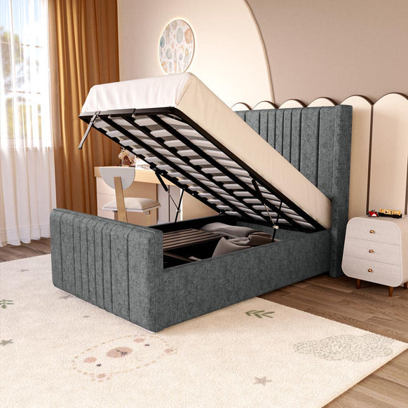 Cambridge Kids Upholstered Ottoman Bed - Charcoal Chenille