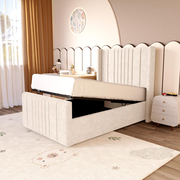 Cambridge Kids Upholstered Ottoman Bed - Cream Naples