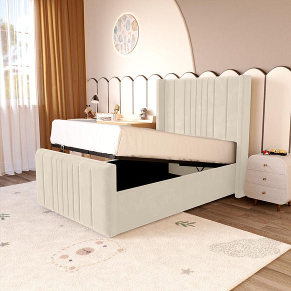 Cambridge Kids Upholstered Ottoman Bed - Cream Plush Velvet