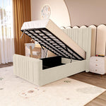 Cambridge Kids Upholstered Ottoman Bed - Cream Plush Velvet
