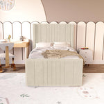 Cambridge Kids Upholstered Ottoman Bed - Cream Plush Velvet