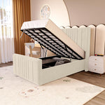 Cambridge Kids Upholstered Ottoman Bed - Cream Plush Velvet
