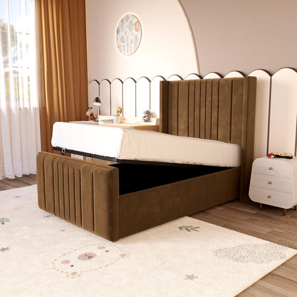 Cambridge Kids Upholstered Ottoman Bed - Mocca Plush Velvet