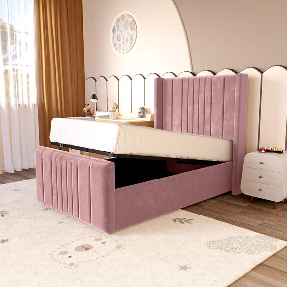 Cambridge Kids Upholstered Ottoman Bed - Pink Plush Velvet