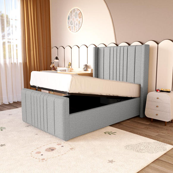 Cambridge Kids Upholstered Ottoman Bed - Silver Linoso
