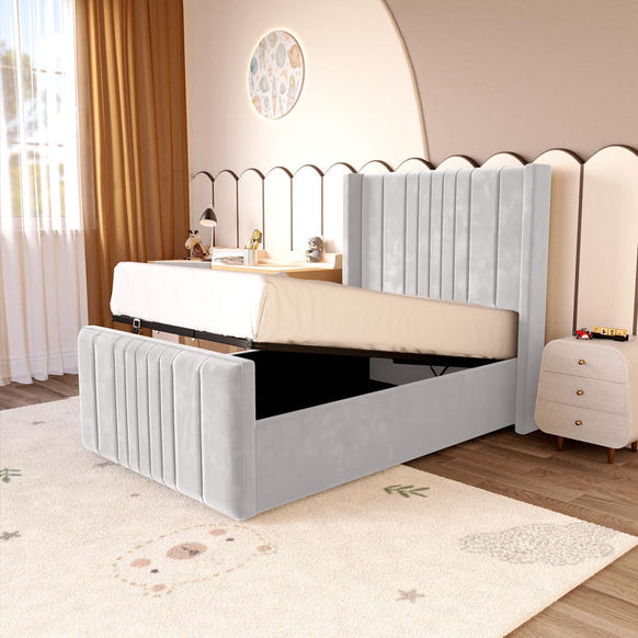 Cambridge Kids Upholstered Ottoman Bed - Silver Plush Velvet