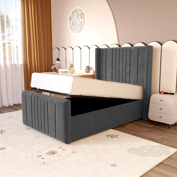 Cambridge Kids Upholstered Ottoman Bed - Steel Plush Velvet