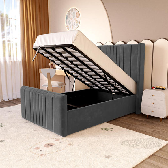 Cambridge Kids Upholstered Ottoman Bed - Steel Plush Velvet