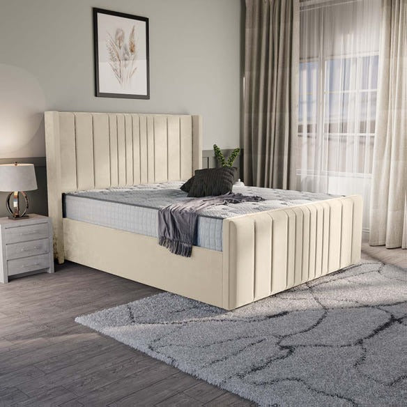 Cambridge Upholstered Bed - Cream Plush Velvet