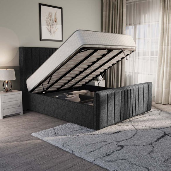 Cambridge Upholstered Ottoman Bed - Black Chenille