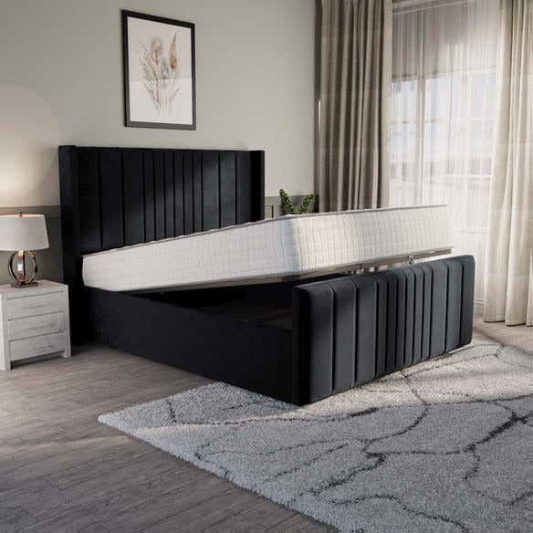 Cambridge Upholstered Ottoman Bed - Black Plush Velvet