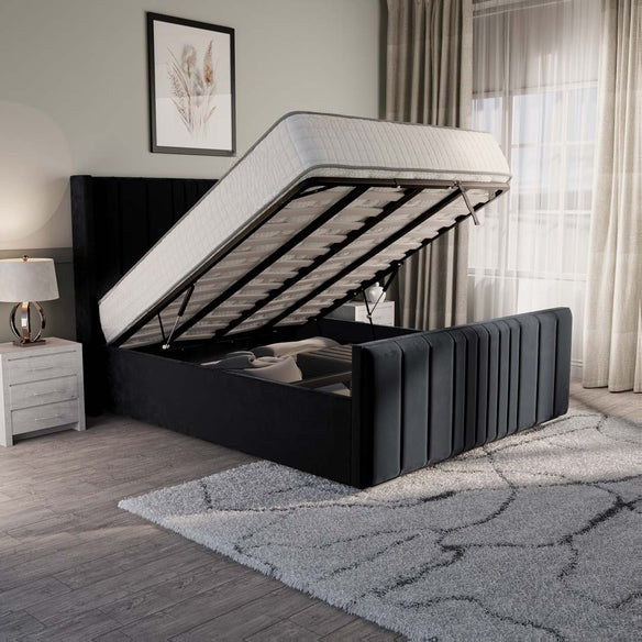 Cambridge Upholstered Ottoman Bed - Black Plush Velvet