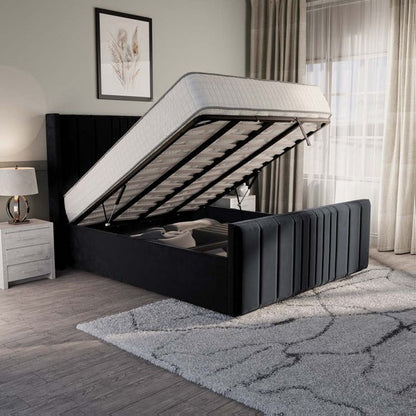 Cambridge Upholstered Ottoman Bed - Black Plush Velvet