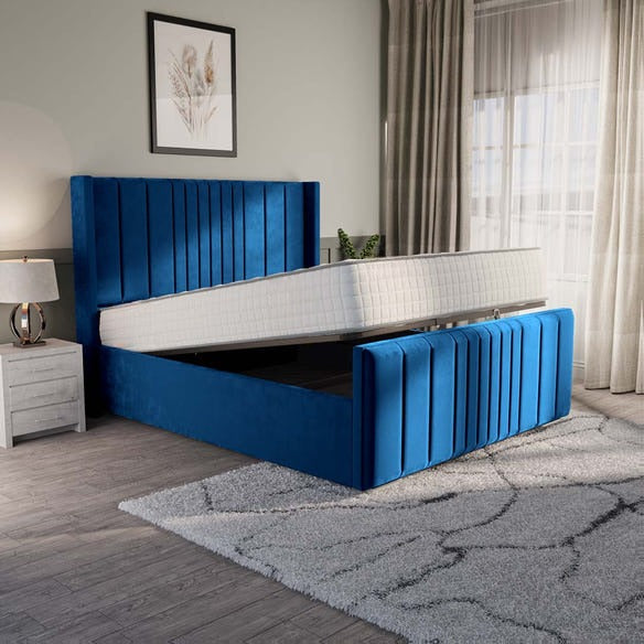 Cambridge Upholstered Ottoman Bed - Blue Plush Velvet