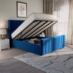 Cambridge Upholstered Ottoman Bed - Blue Plush Velvet
