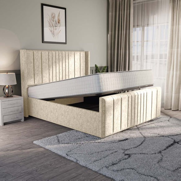 Cambridge Upholstered Ottoman Bed - Cream Chenille