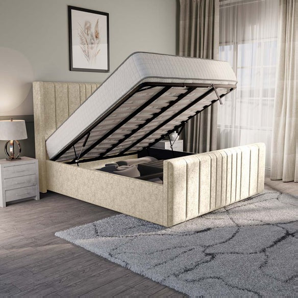 Cambridge Upholstered Ottoman Bed - Cream Chenille