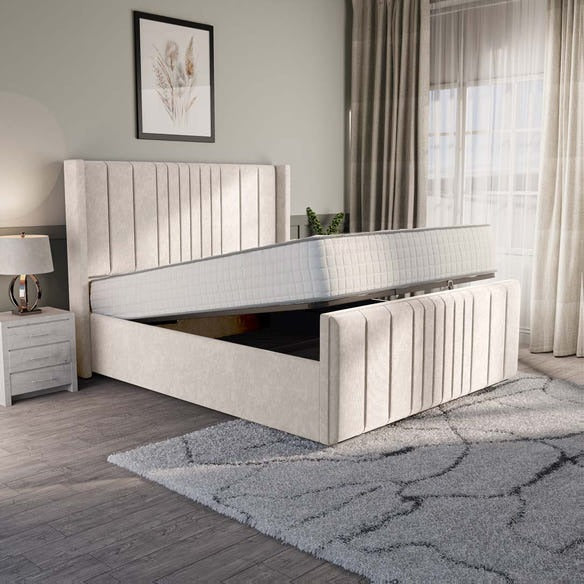 Cambridge Upholstered Ottoman Bed - Cream Naples