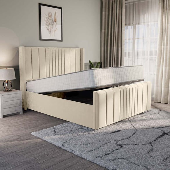 Cambridge Upholstered Ottoman Bed - Cream Plush Velvet