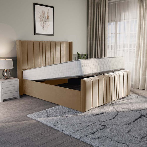 Cambridge Upholstered Ottoman Bed - Mink Plush Velvet