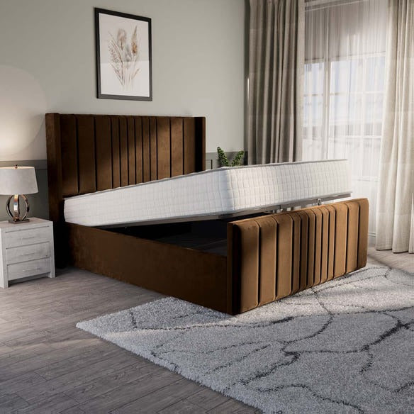 Cambridge Upholstered Ottoman Bed - Mocca Plush Velvet