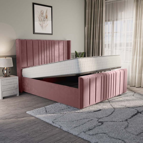 Cambridge Upholstered Ottoman Bed - Pink Plush Velvet