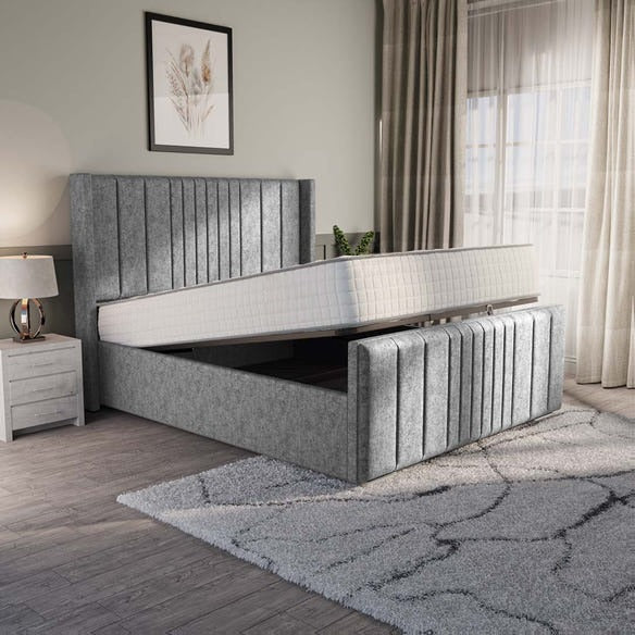 Cambridge Upholstered Ottoman Bed - Silver Chenille