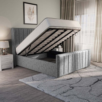 Cambridge Upholstered Ottoman Bed - Silver Chenille