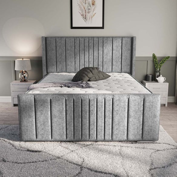 Cambridge Upholstered Ottoman Bed - Silver Chenille