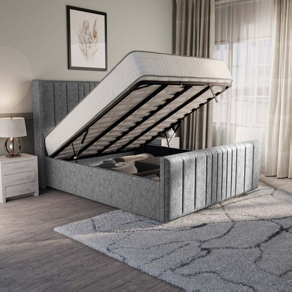 Cambridge Upholstered Ottoman Bed - Silver Chenille