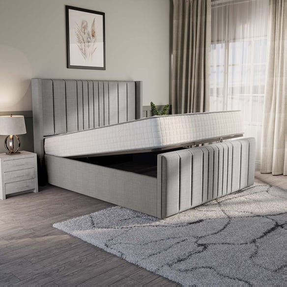 Cambridge Upholstered Ottoman Bed - Silver Linoso