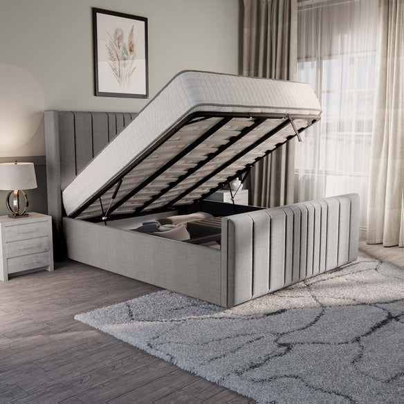 Cambridge Upholstered Ottoman Bed - Silver Linoso