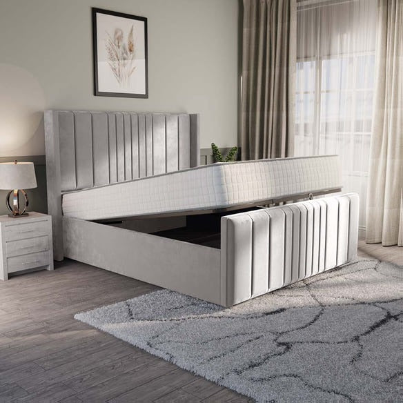 Cambridge Upholstered Ottoman Bed - Silver Plush Velvet